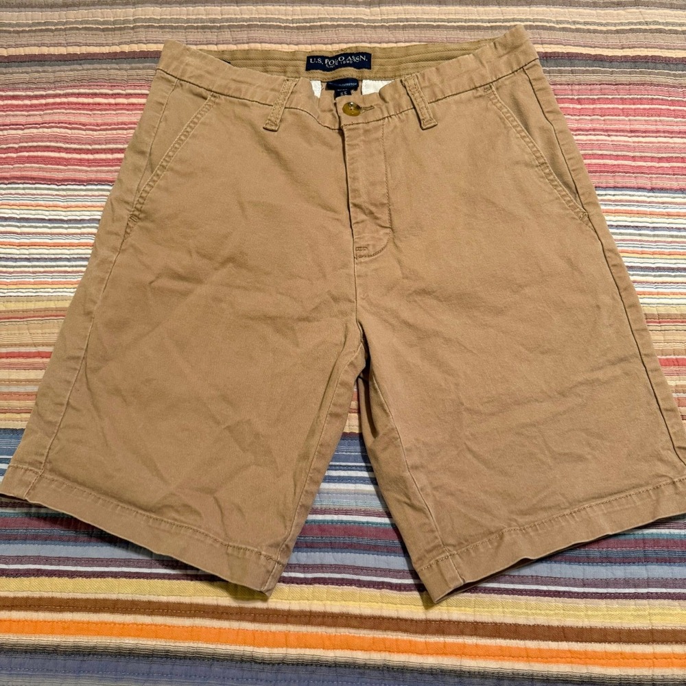 US Polo Assn Mens Tan Khaki Activate Stretch Chino Shorts Size W30 Solid Casual